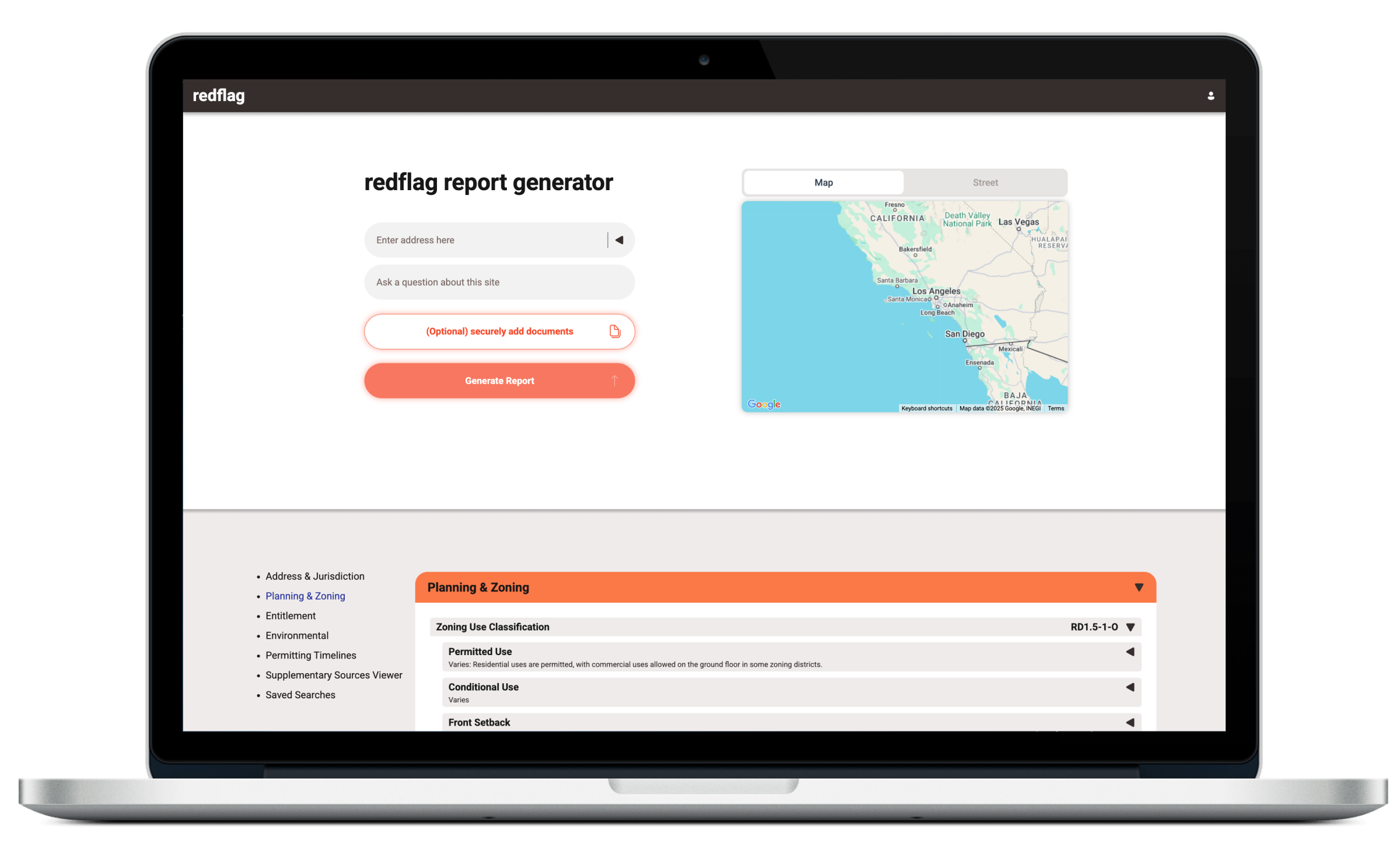 Redflag app search page